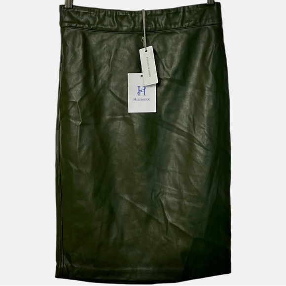 NWT BROCHU WALKER Drew Vegan Leather Skirt Evergreen Size M Sustainable Fashion - Picture 3 of 9